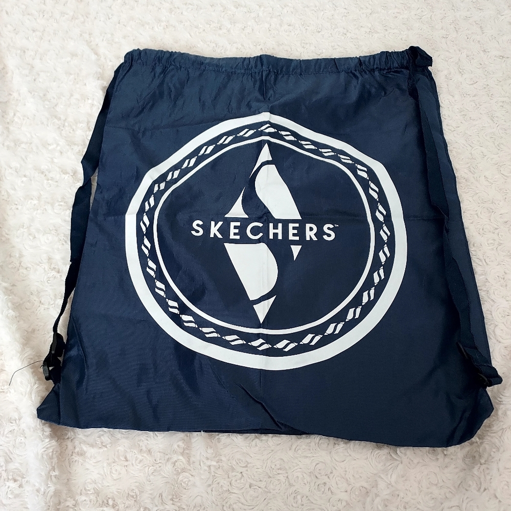 New Skechers blue nylon drawstring tote bag 17" x 19" Beach School Gym